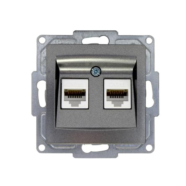 Gunsan Visage Datenbuchse 2-fach CAT5e Internet Netzwerk Unterputz Dunkelsilber